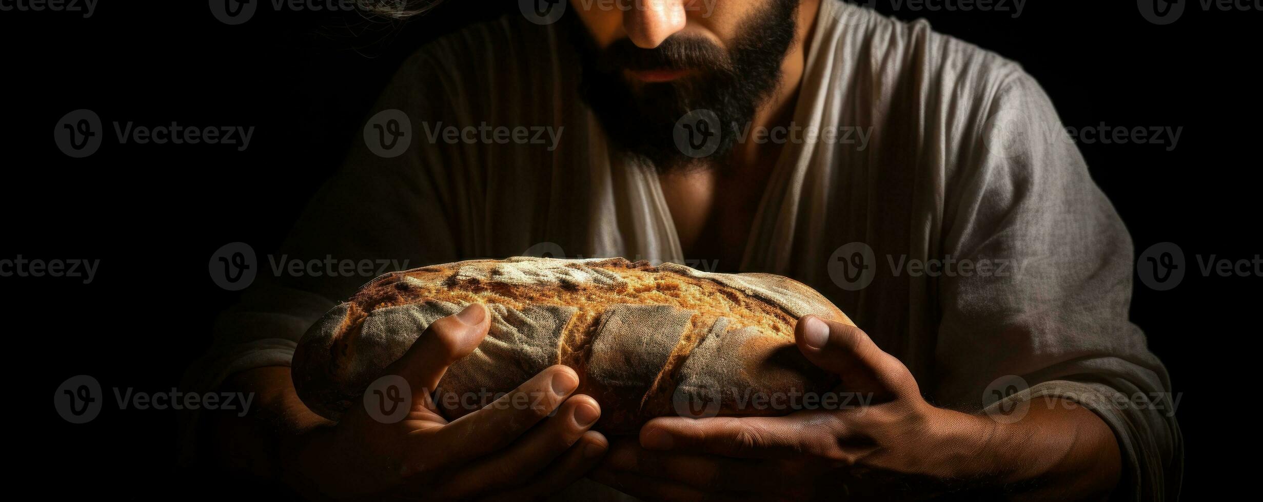 Hands is holding bread photo