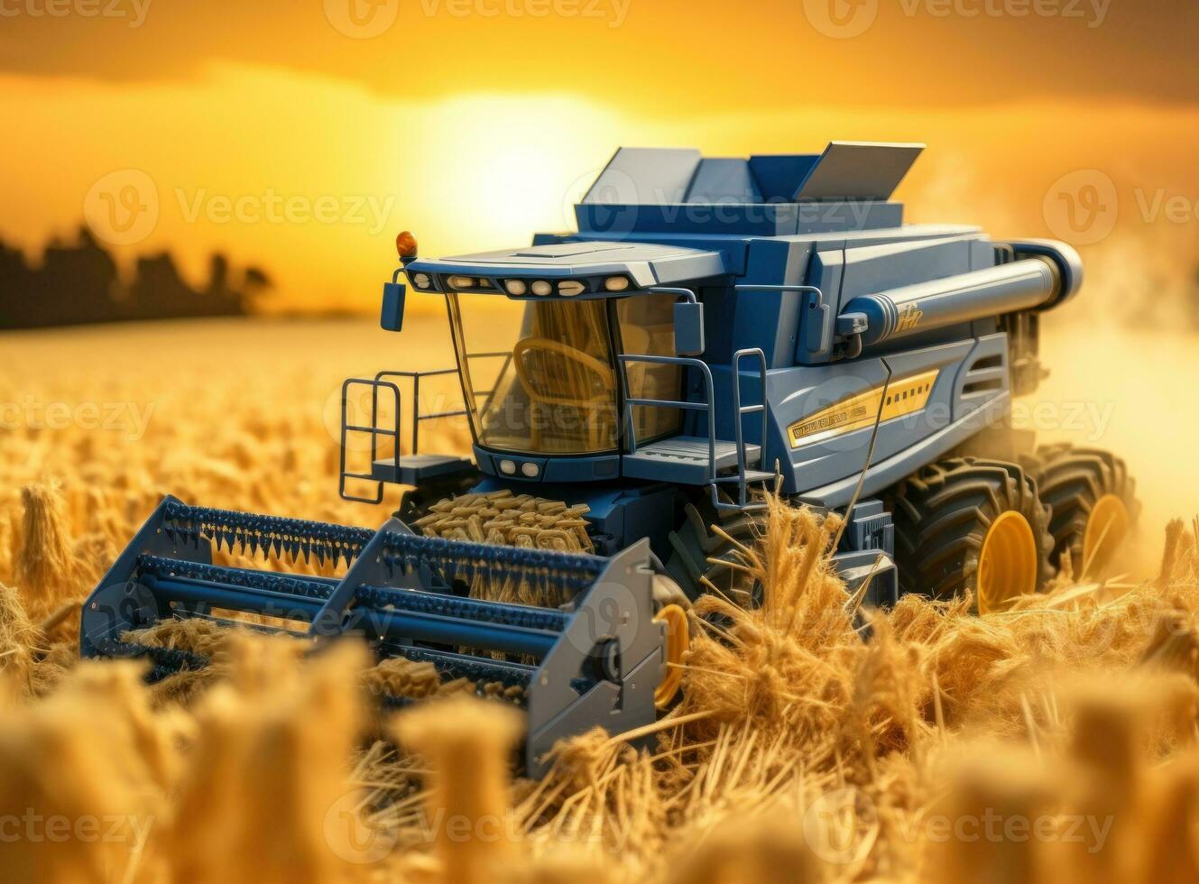 Combine harvester in a wheat field photo