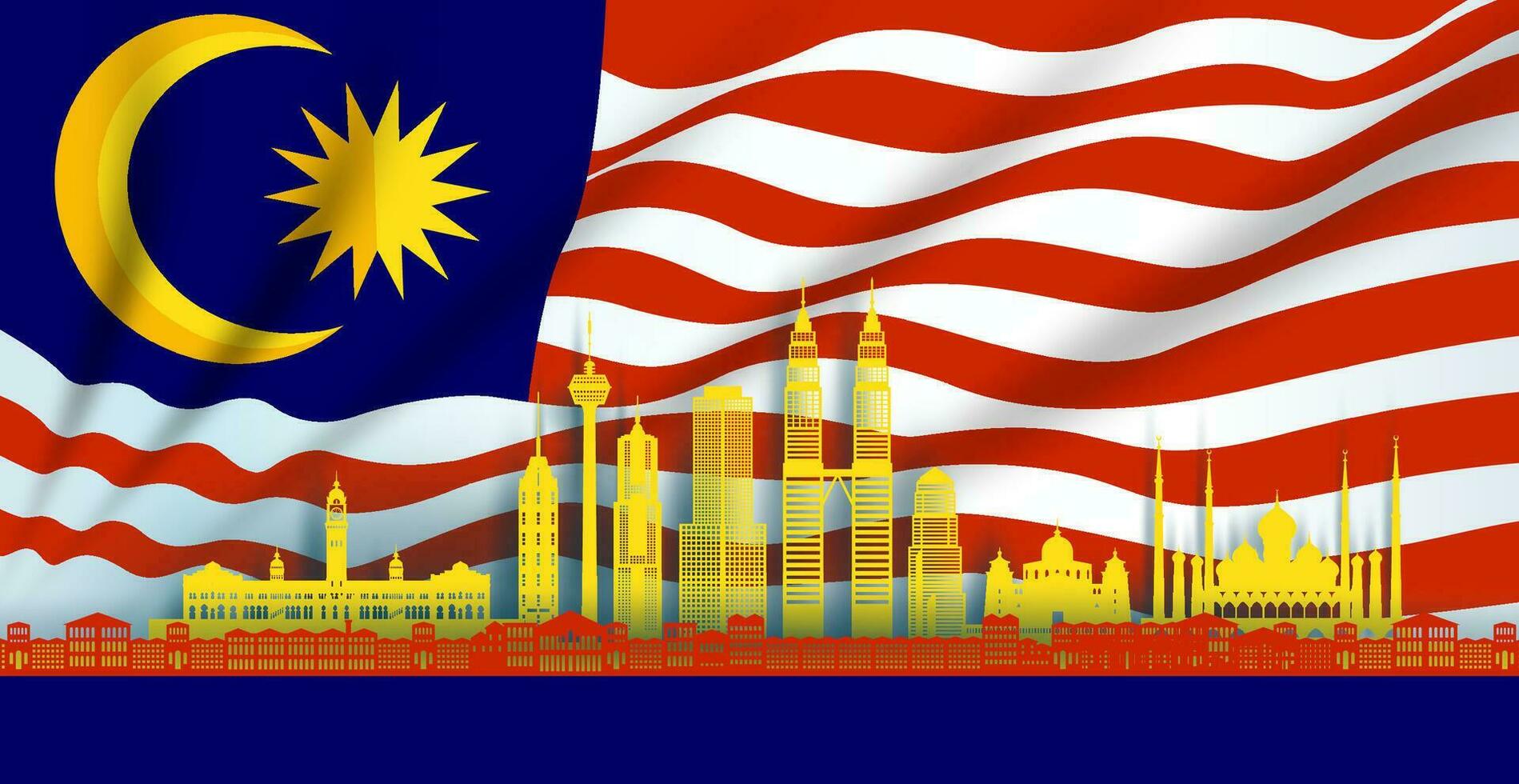 Illustration independence anniversary celebration national day in Malaysia flag background. vector