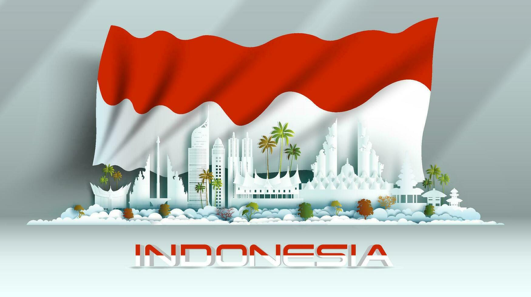 Independence anniversary celebration national day in Indonesia flag background. vector