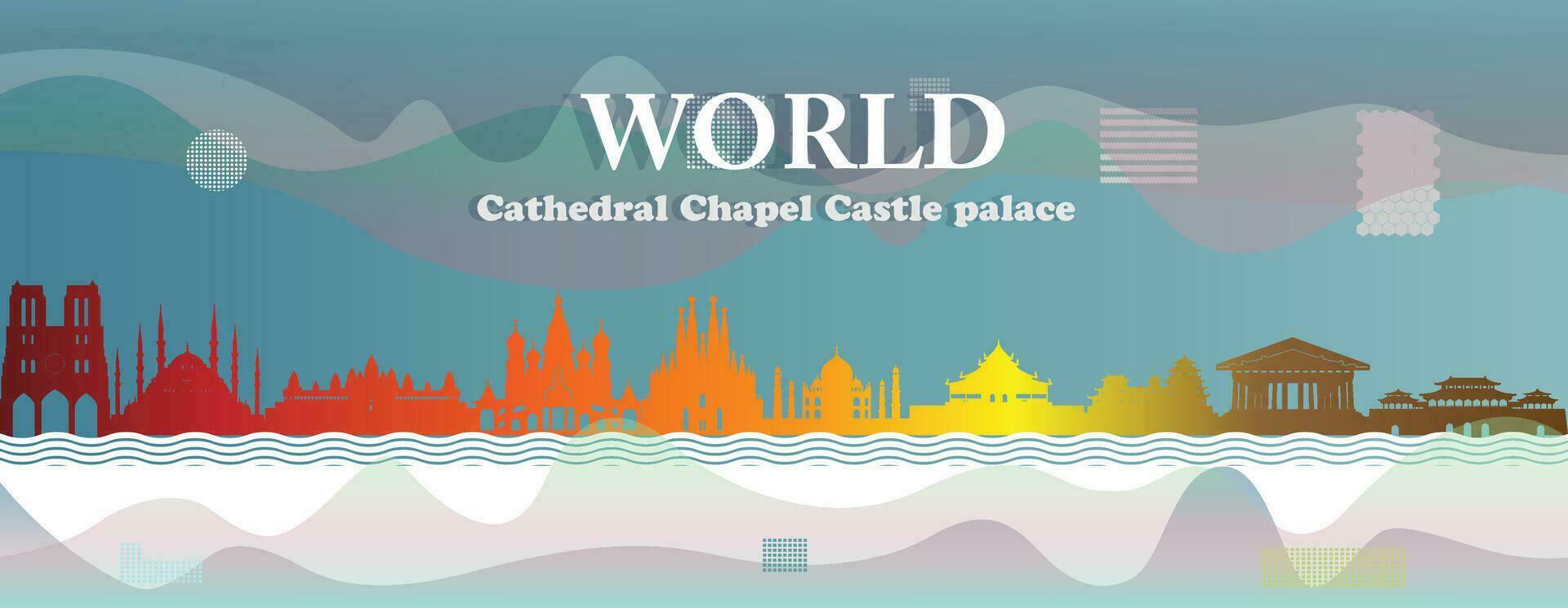 Business brochure modern design tourism, cathedral, chapel, castle, palace. vector