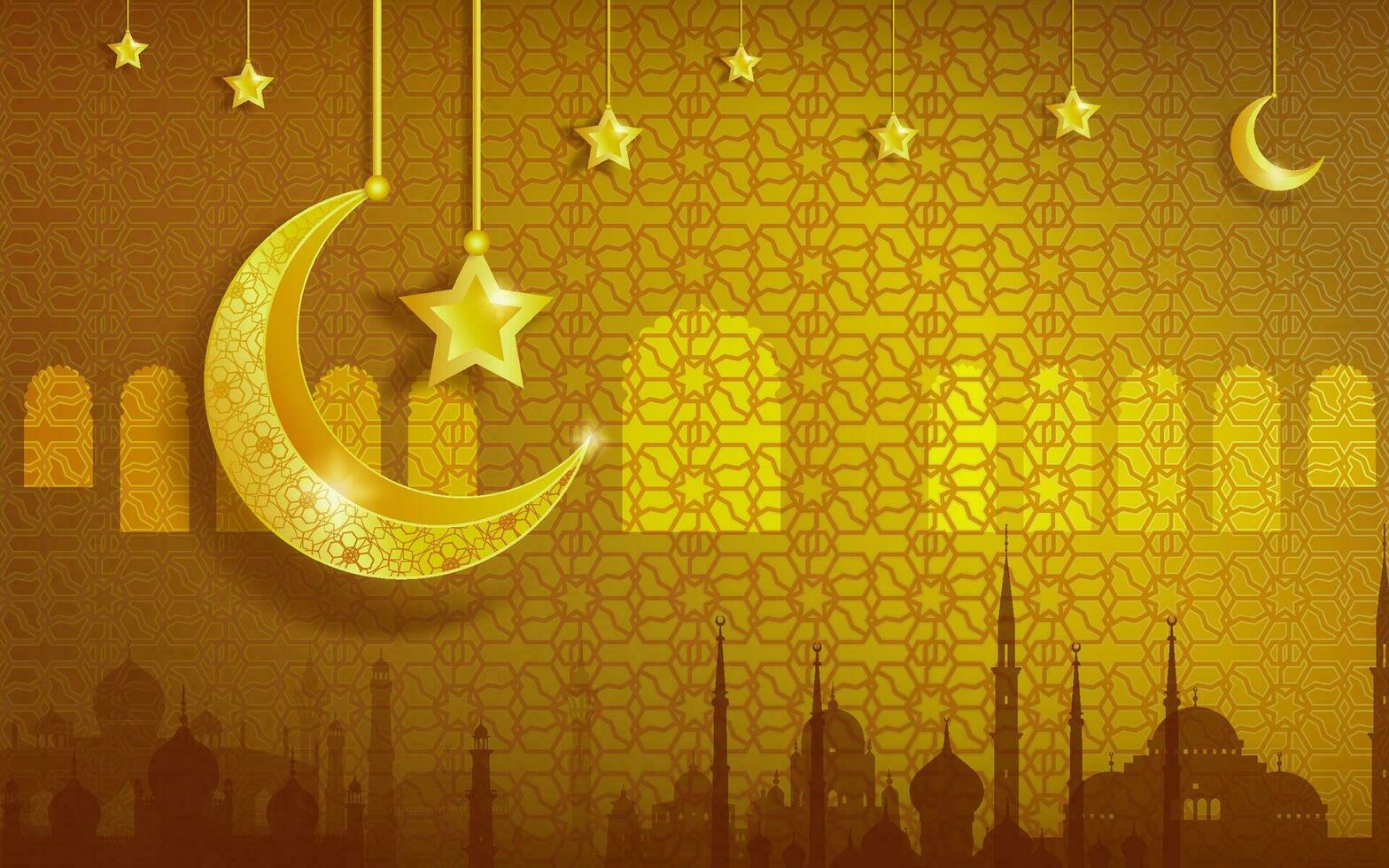 Happy muharram islamic new year festival with golden background. vector