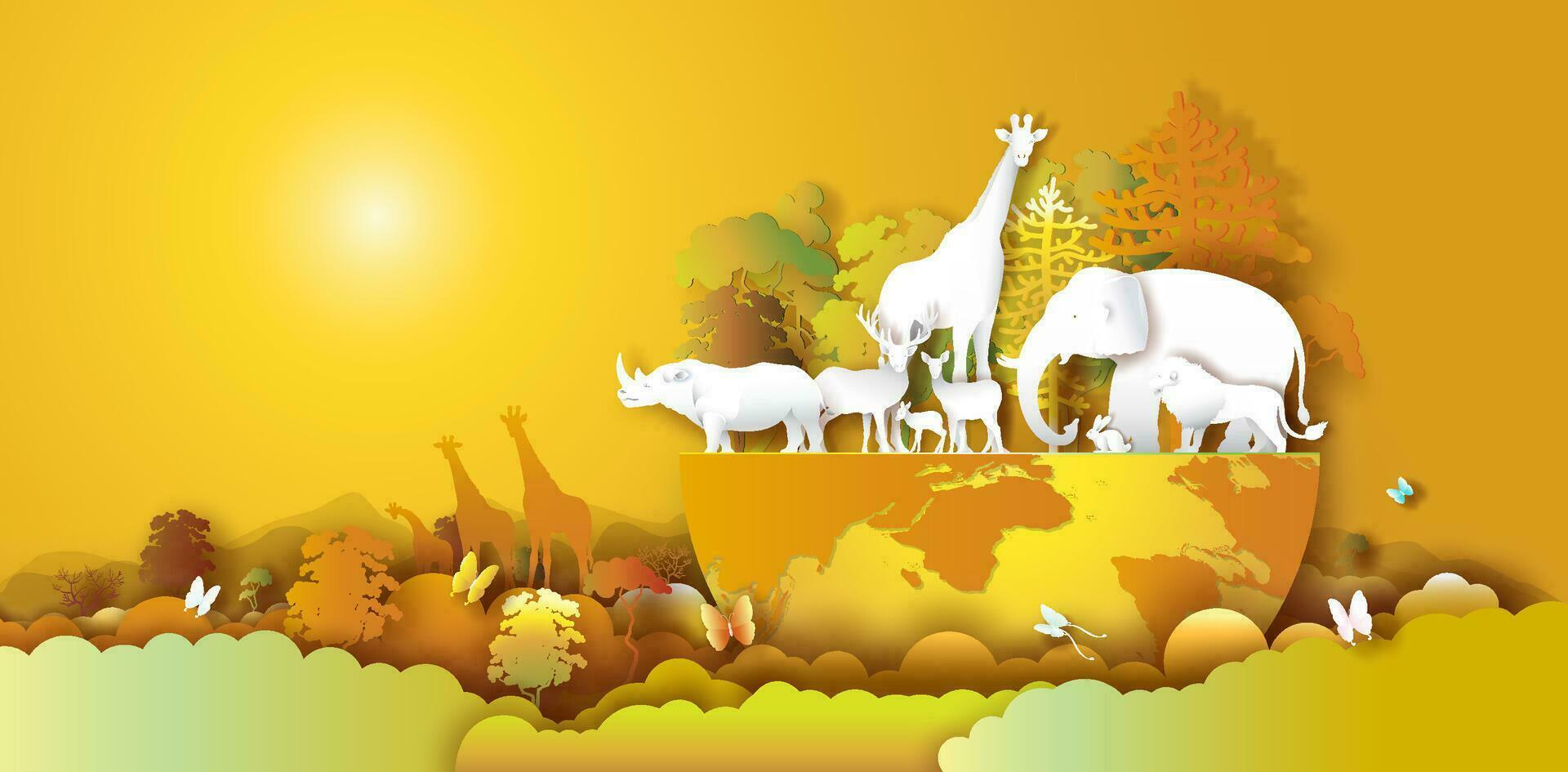 World Wildlife Day with animals in autumn forest environment. vector