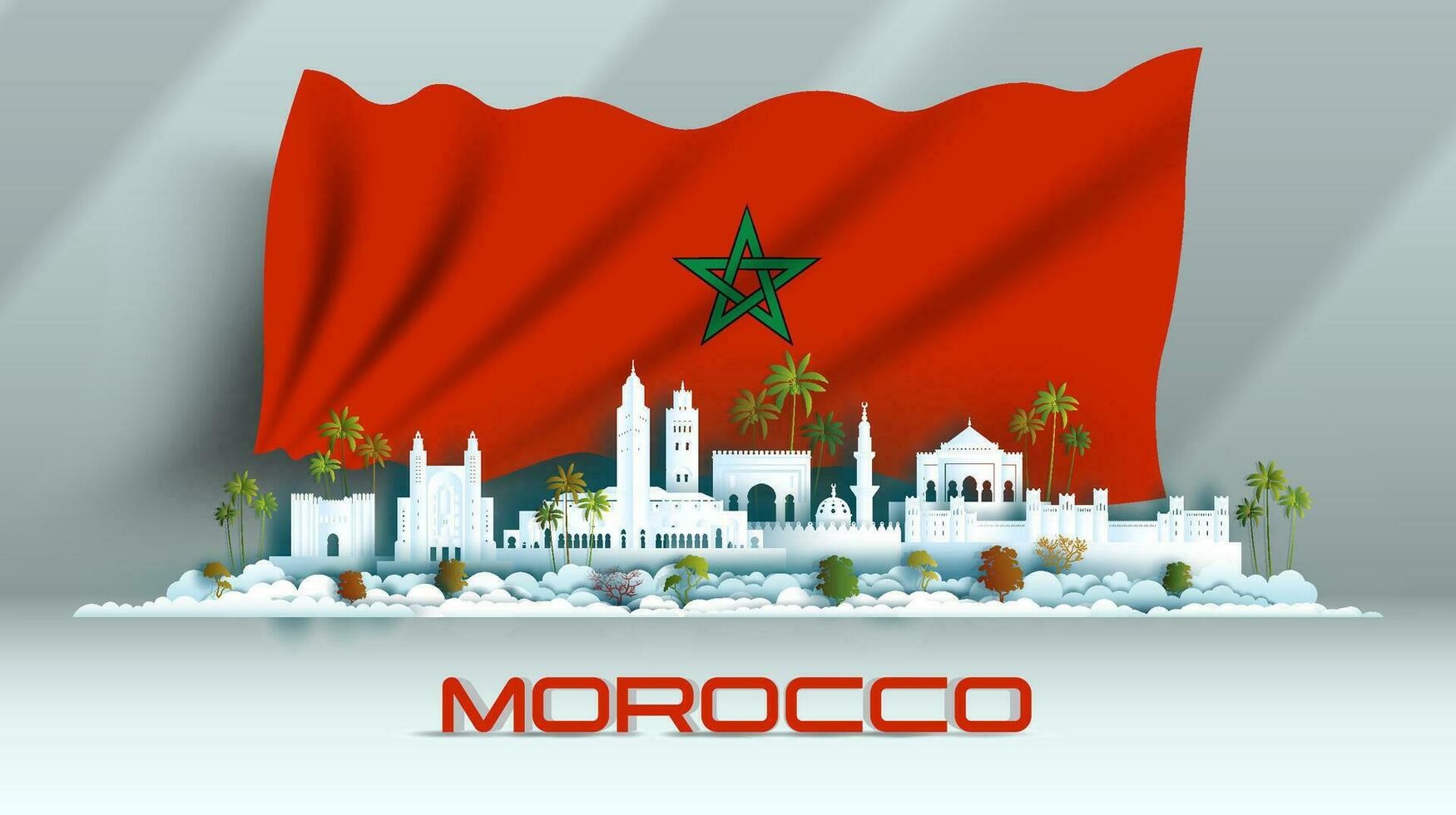 Independence anniversary celebration national day in Morocco flag background. vector