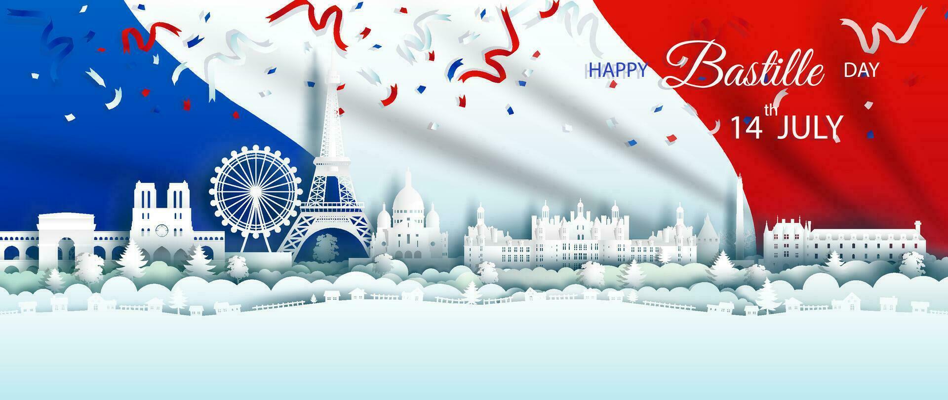 Illustration Anniversary celebration happy independence france day in background france flag. vector