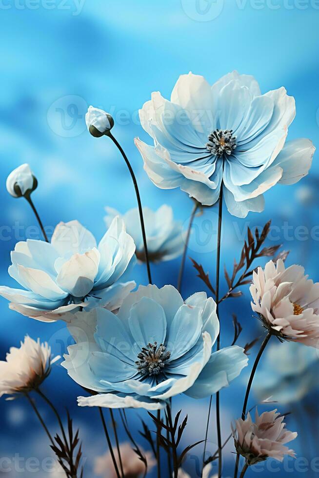 hermosa suave azul floral pastel fondo, alta definición, No texto, No escribiendo, No líneas, No filigrana. ai generativo foto