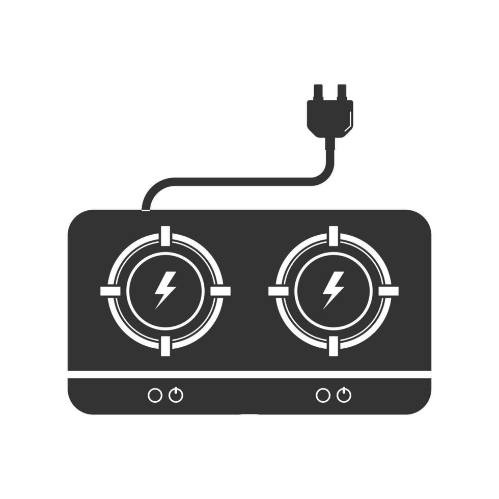 Vector illustration of electric stove icon in dark color and white background