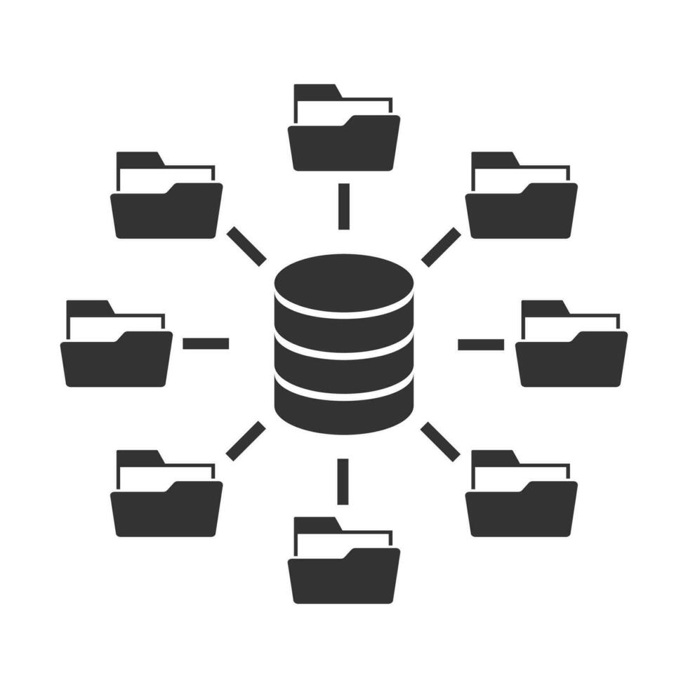 Vector illustration of databases folders icon in dark color and white background