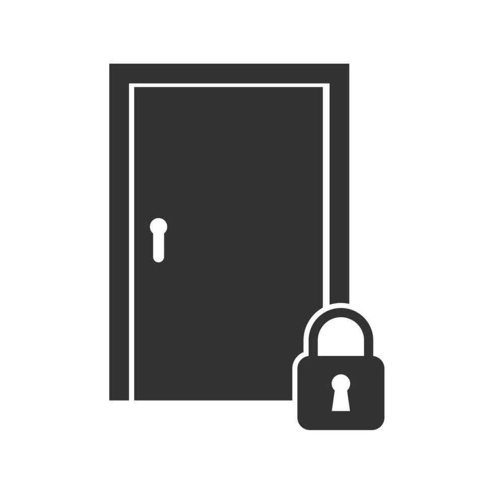 Vector illustration of door lock icon in dark color and white background