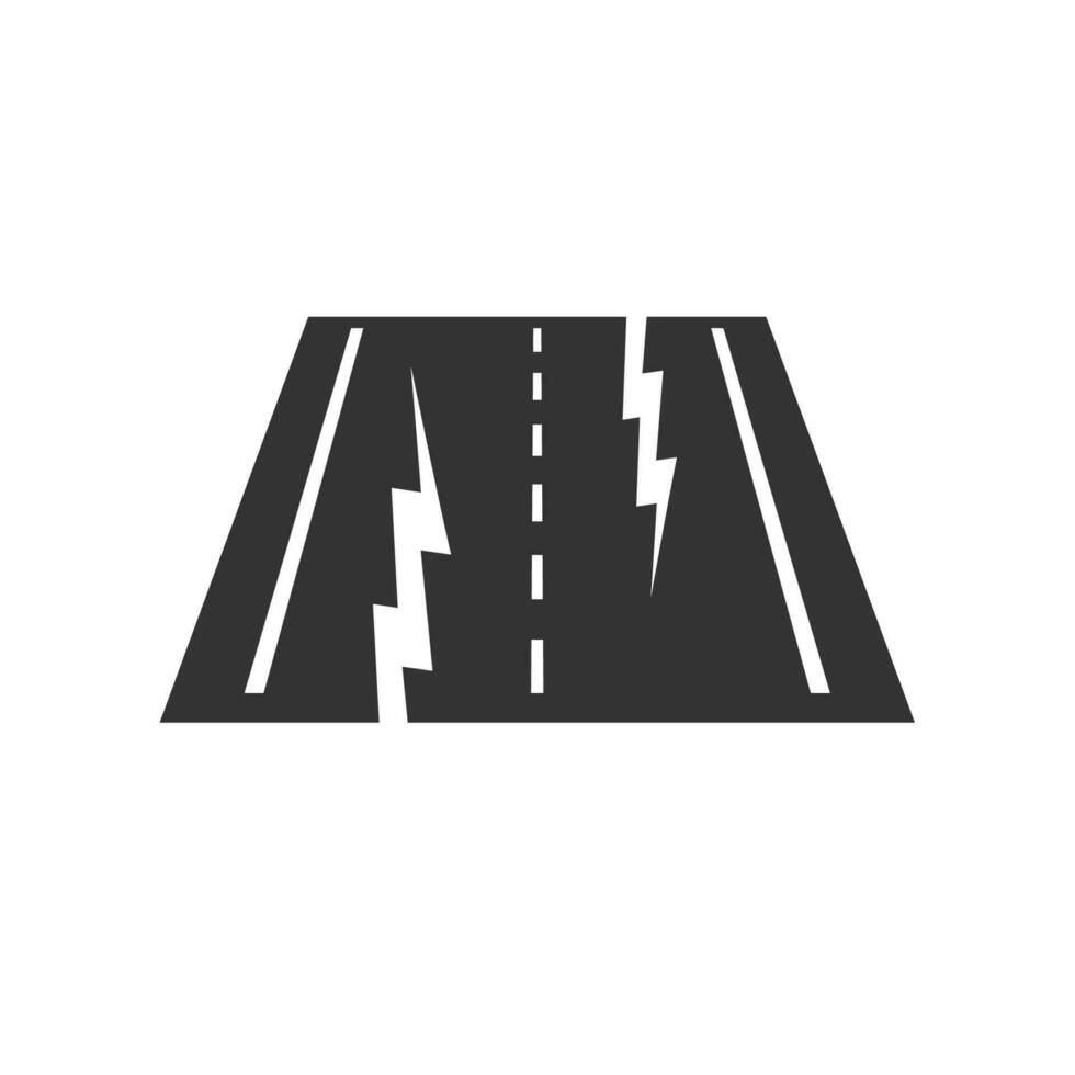 Vector illustration of damaged roads icon in dark color and white background