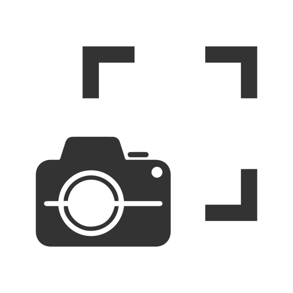 Vector illustration of camera focus icon in dark color and white background