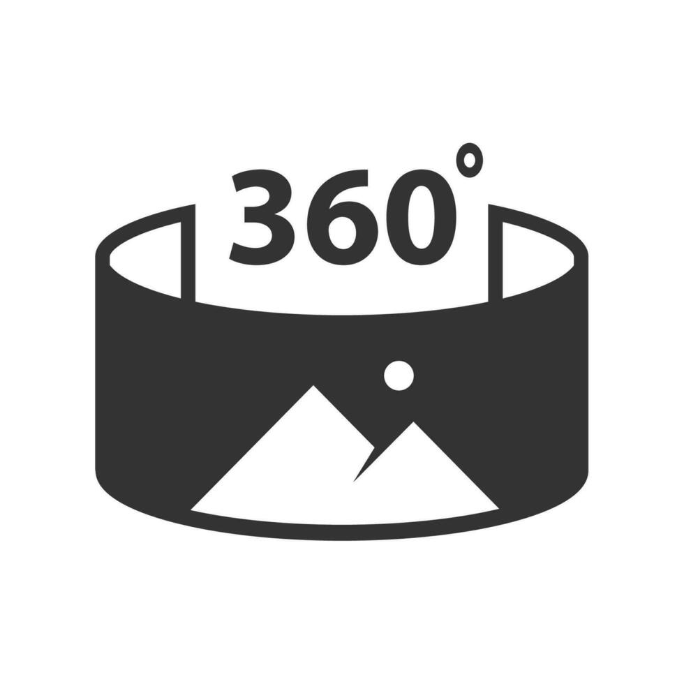 Vector illustration of 360 degree view icon in dark color and white background