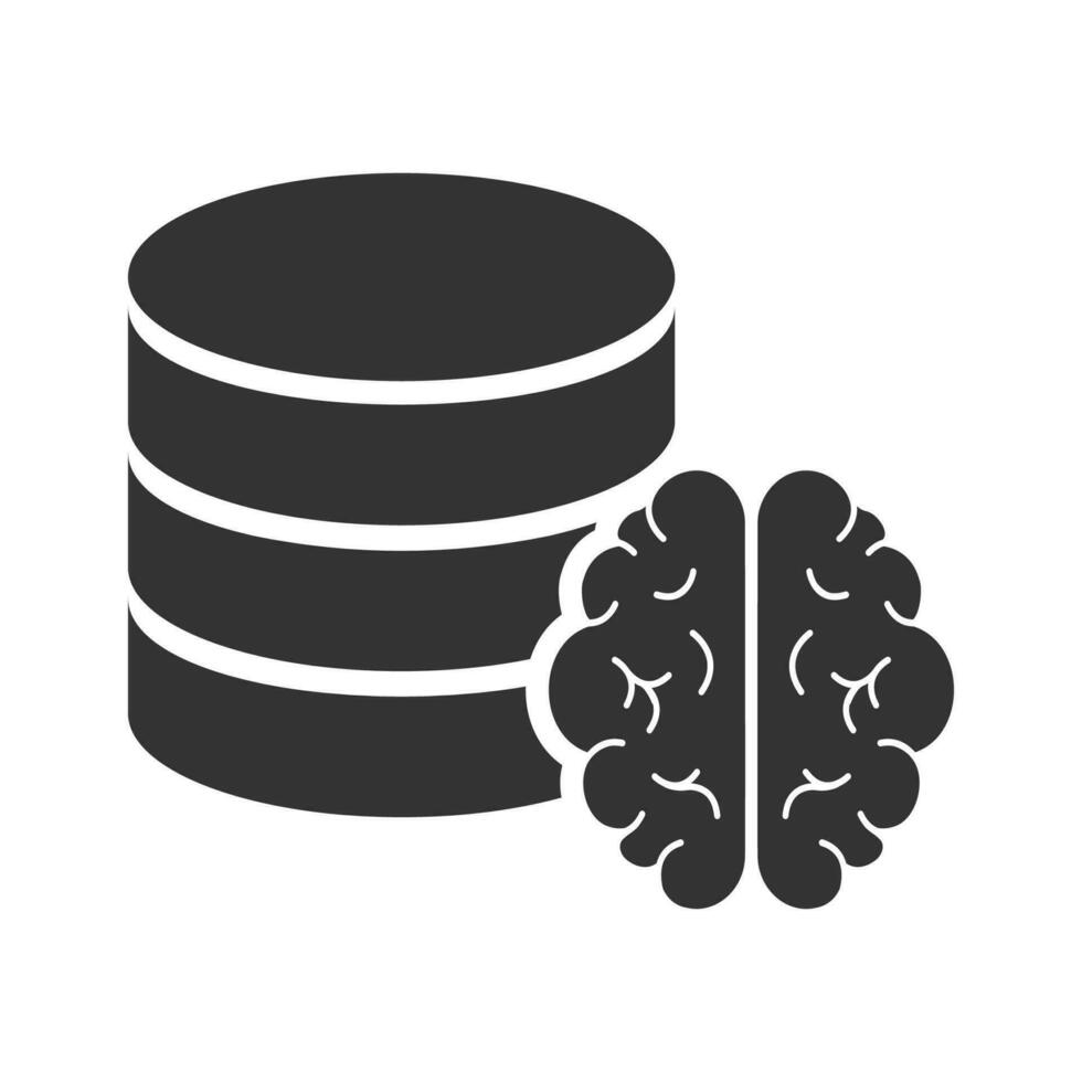 Vector illustration of database brain icon in dark color and white background