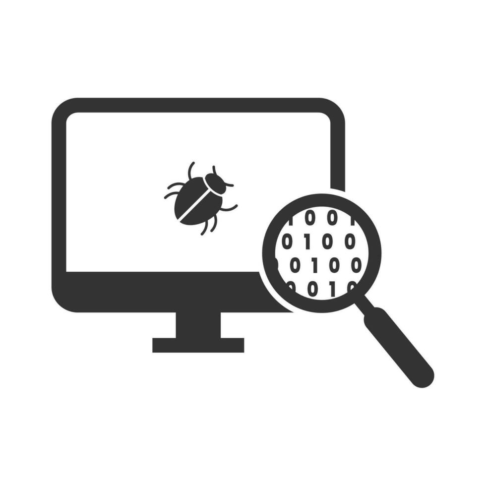 Vector illustration of computer virus search icon in dark color and white background