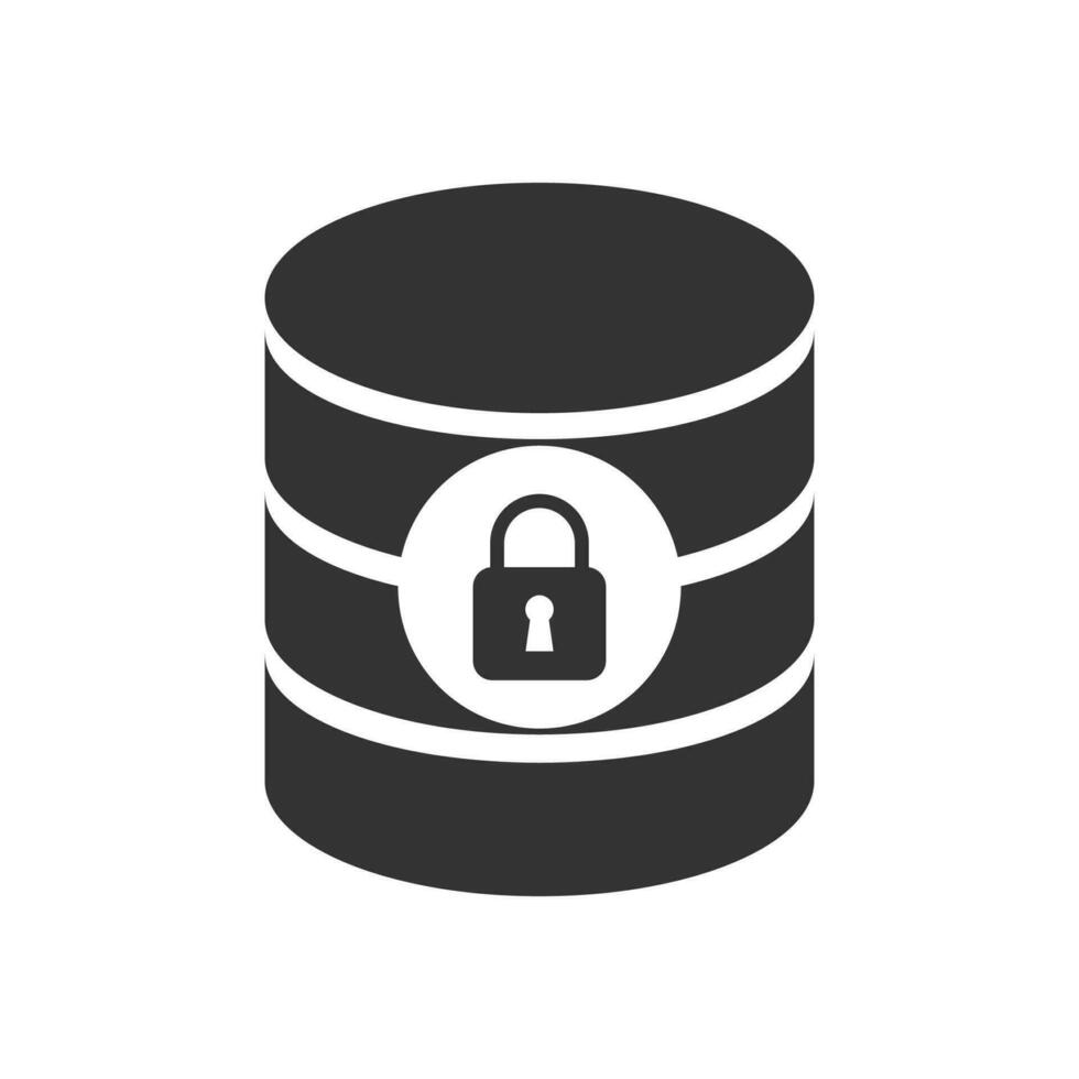 Vector illustration of database padlock icon in dark color and white background