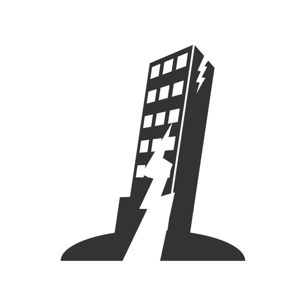 Vector illustration of cracked building icon in dark color and white background