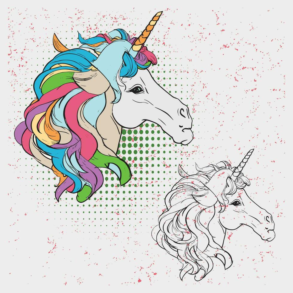 Magical Cute unicorn, Vector illustration of a unicorn head.