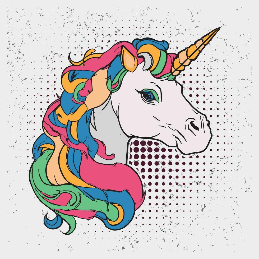 Magical Cute unicorn, Vector illustration of a unicorn head.