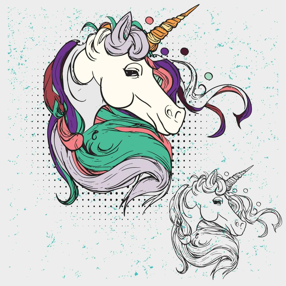 Magical Cute unicorn, Vector illustration of a unicorn head.