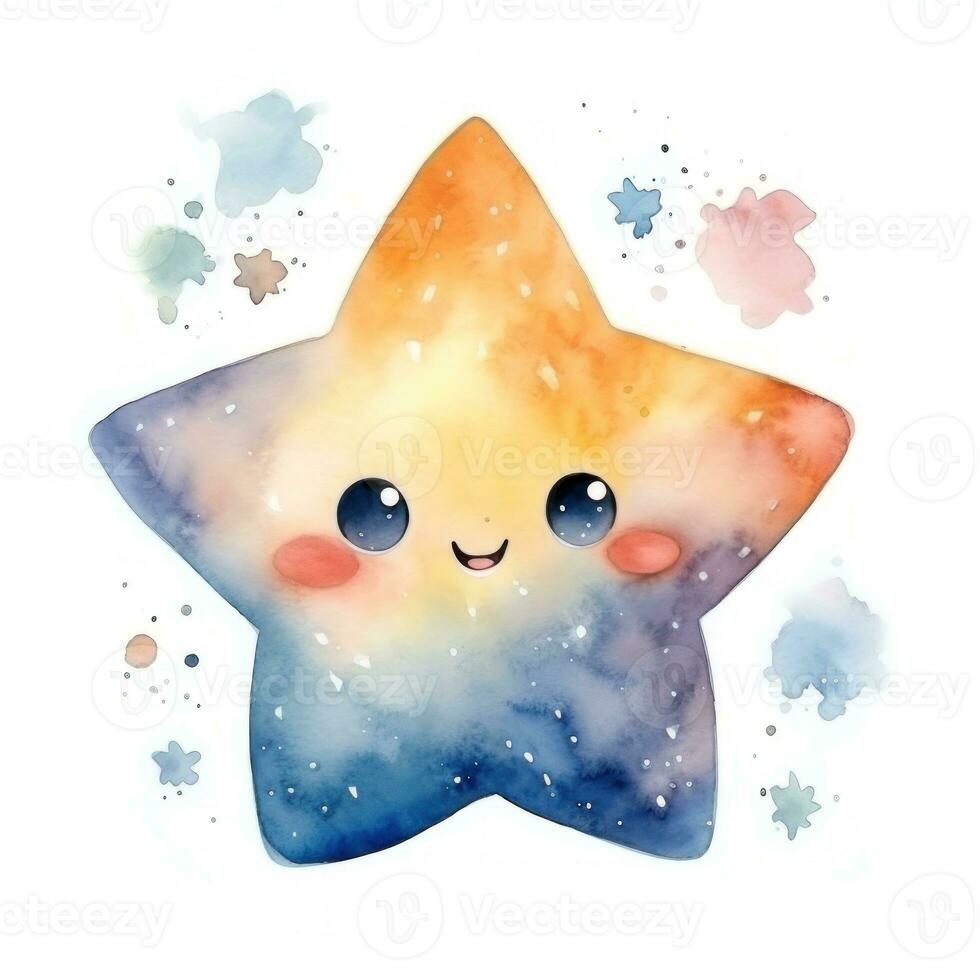 Cute little watercolor star isolated photo