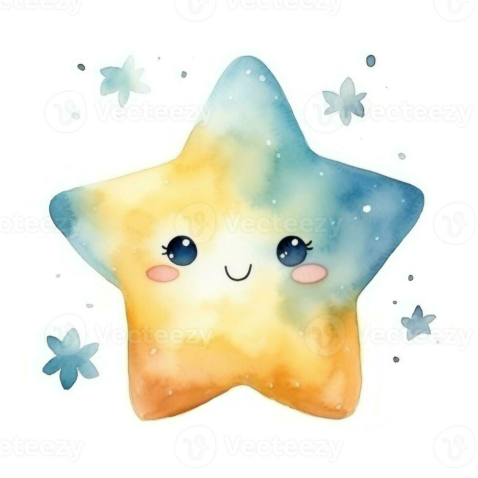 Cute little watercolor star isolated photo