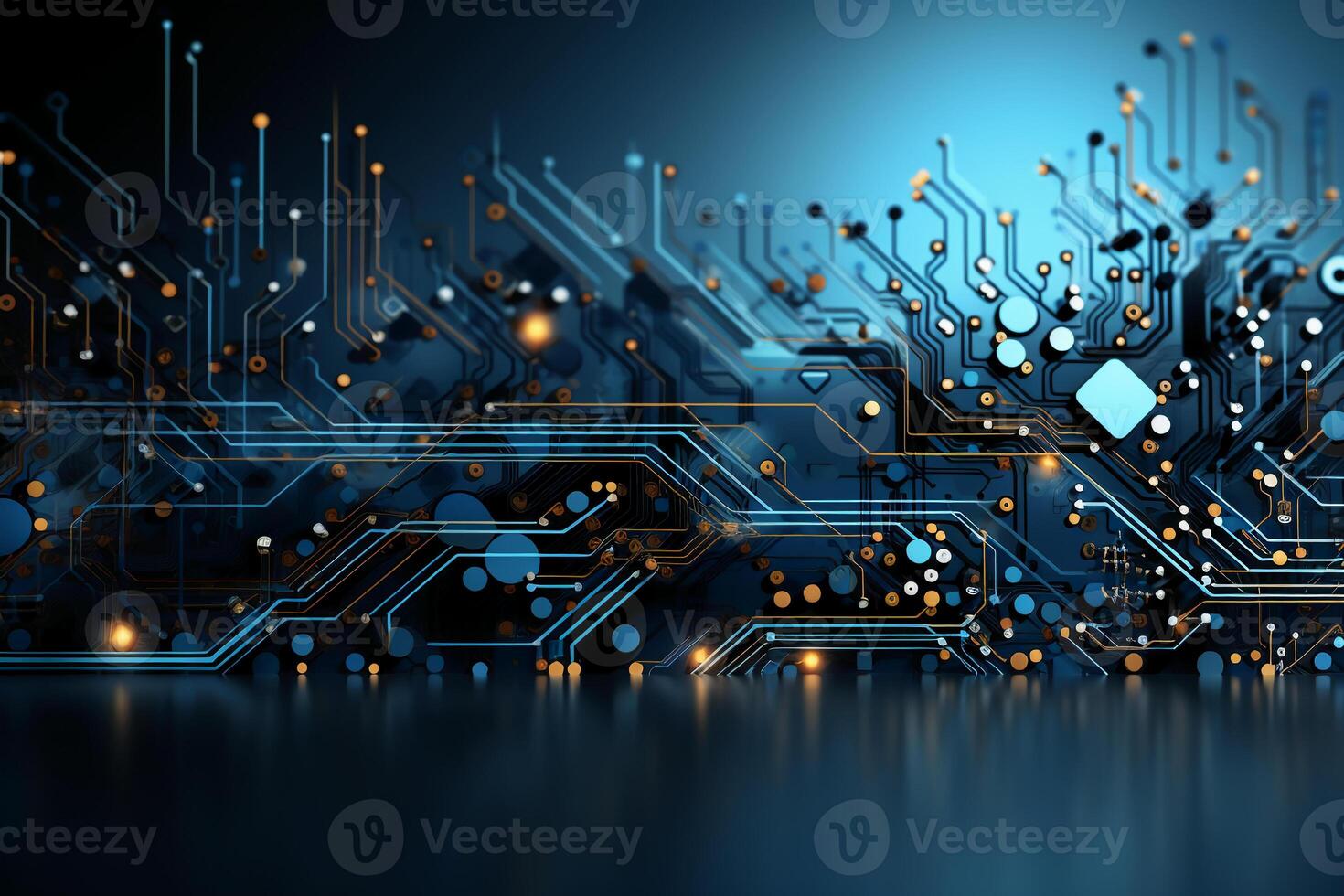 Mechanism, computer circuits, light blue background. photo