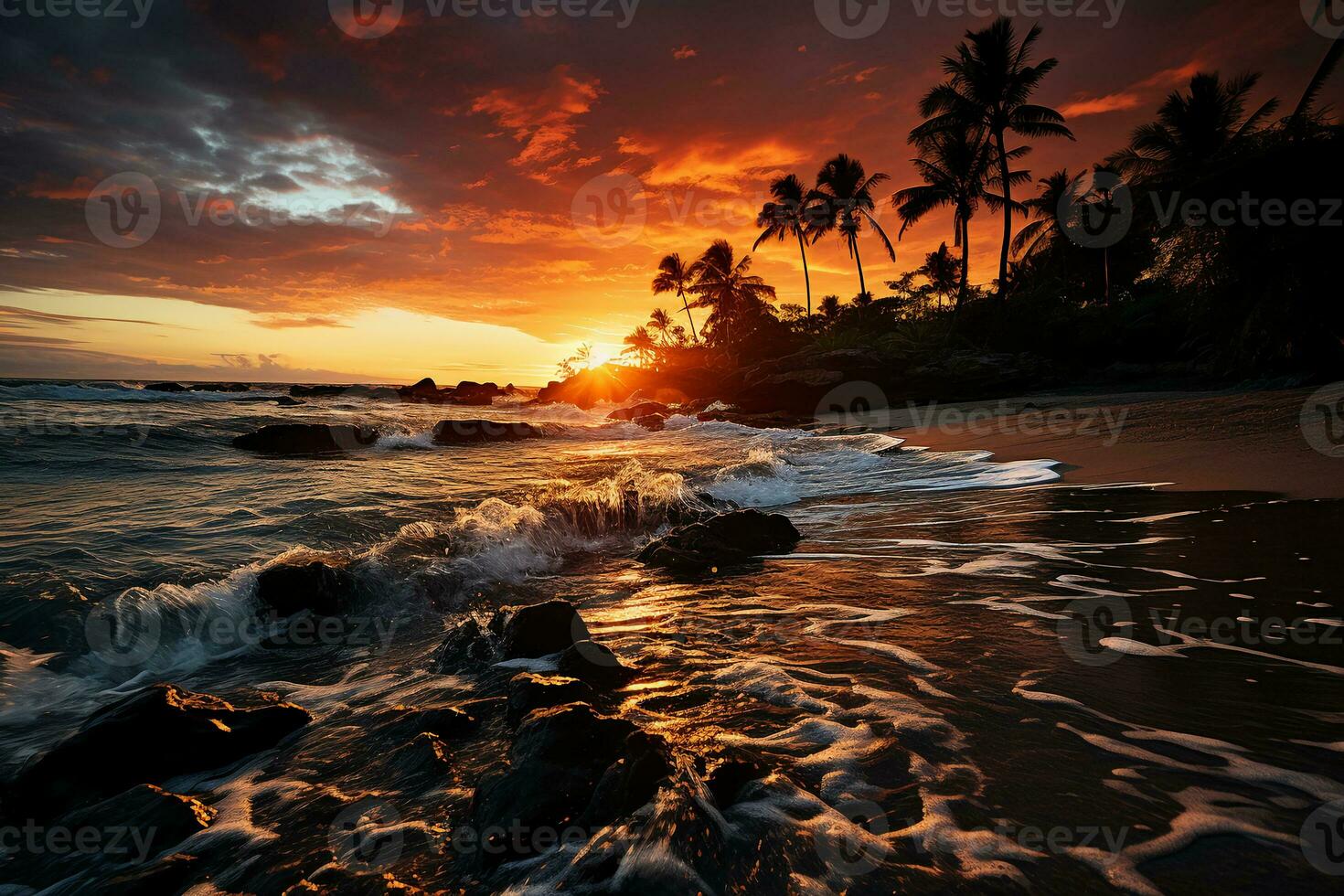 tropical puesta de sol con un hamaca ai generativo foto