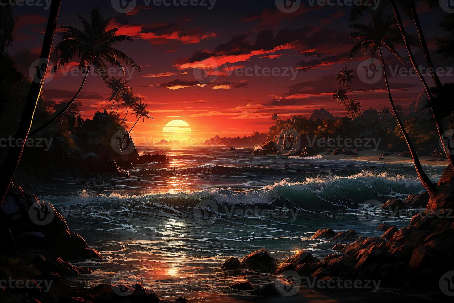Tropical sunset with a hamrock. photo