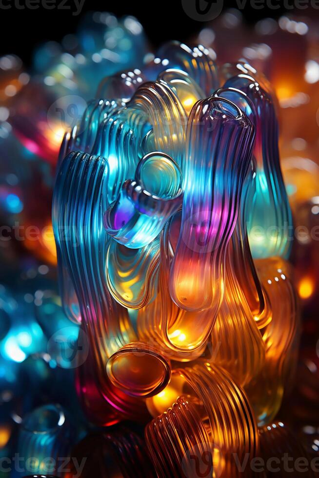 Colorful translucent iridescent pasta, food photography. AI generative photo