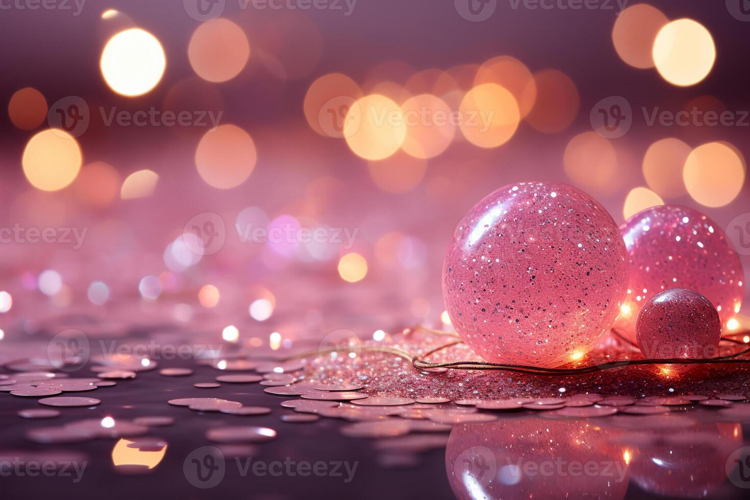 Moon with pink glitter effect with light vermilion background with small defocused sparkles. photo