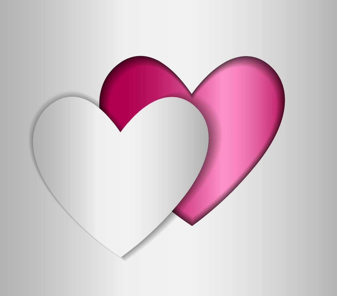Pink heart cut out of paper, on a silver background, the concept of valentines day, valentines, congratulations, cards, letters, icons vector