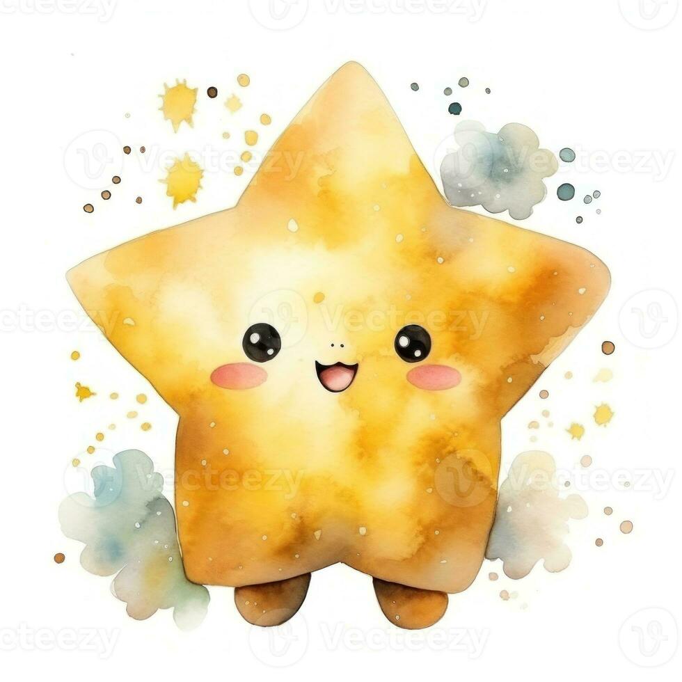 Watercolor cute little yellow star photo