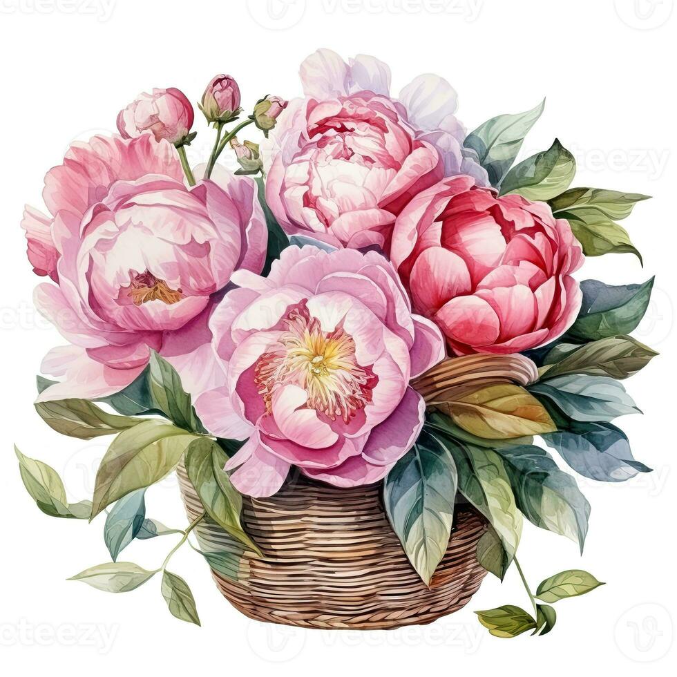 Watercolor peony flower bouquet photo