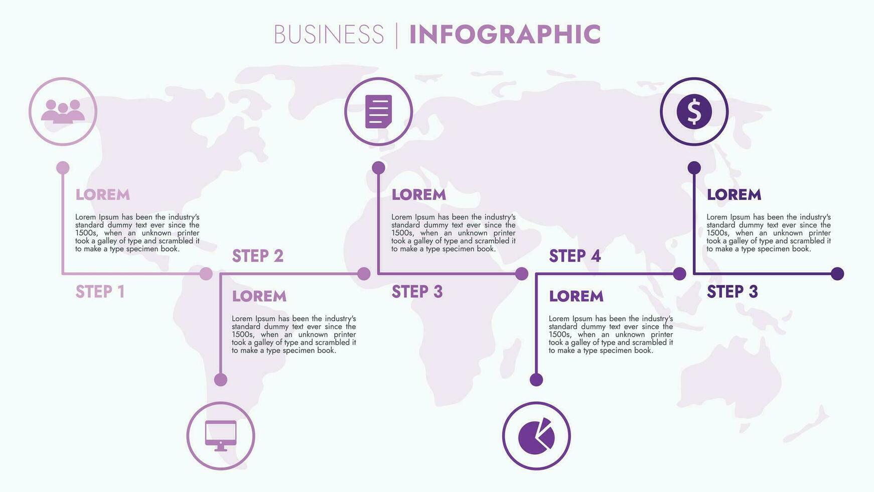 Infographic template for presentations and features data visualization includes a process chart with diagrams, steps, options. The concept for marketing through illustrations for drive to success. vector