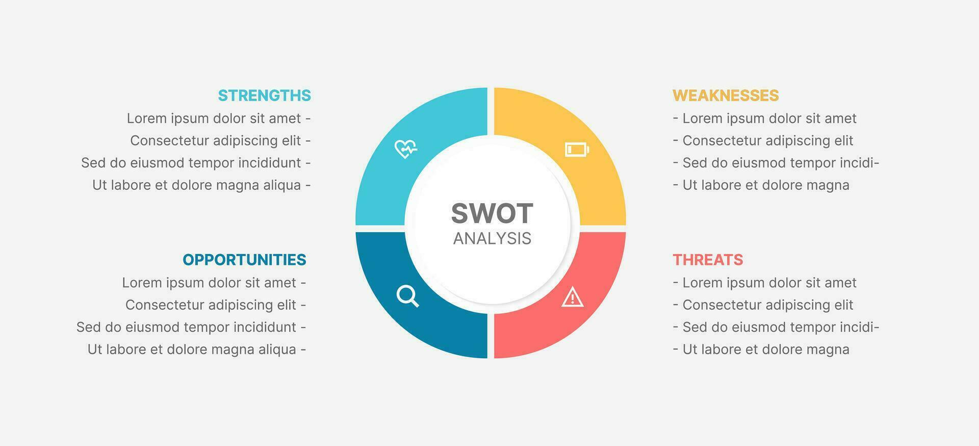 SWOT Analysis, Four Options Steps, Circle Infographic Template Design vector