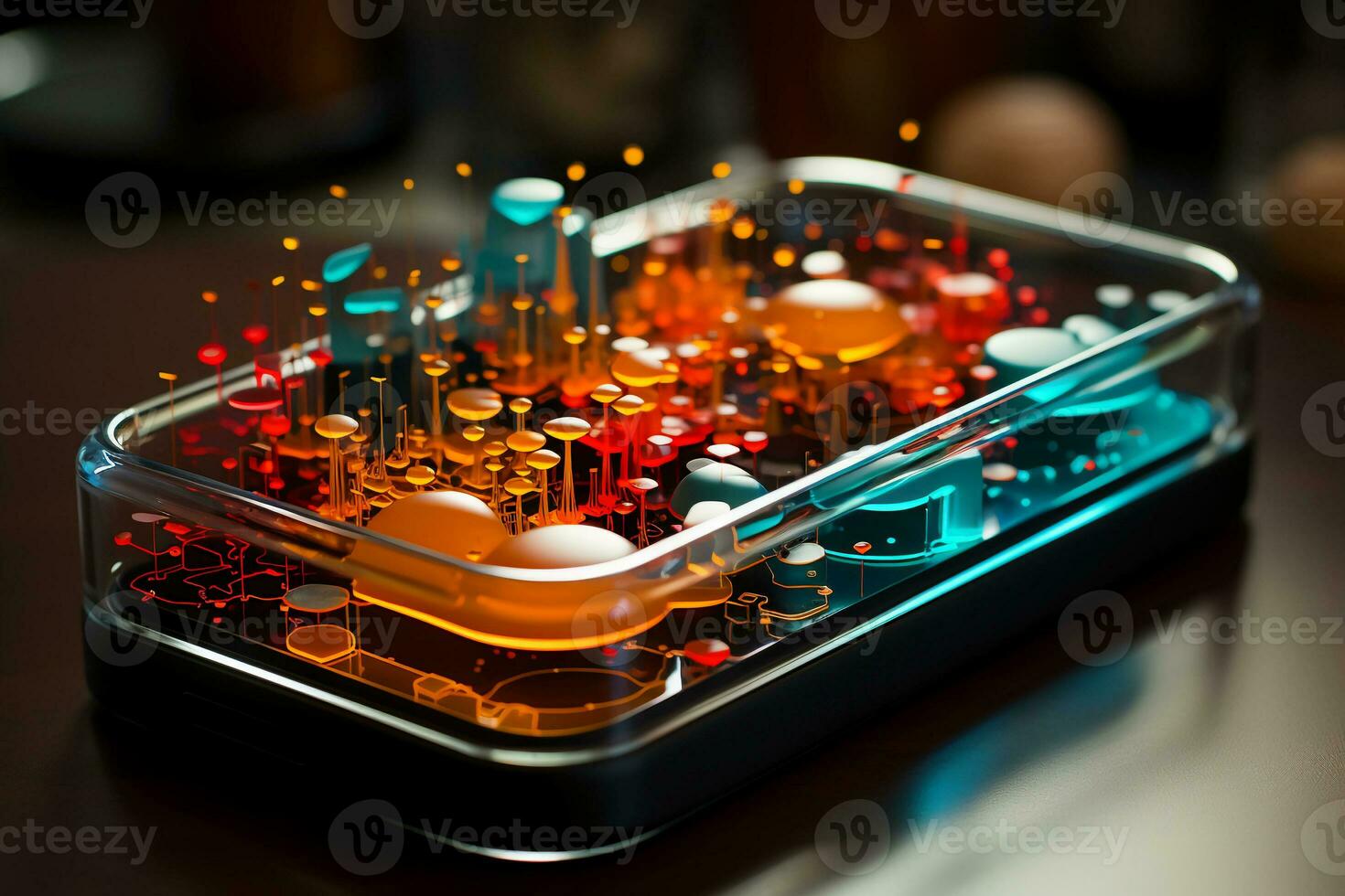 Draw an infographic on a smartphone glass protector in postmodern style. AI generative photo