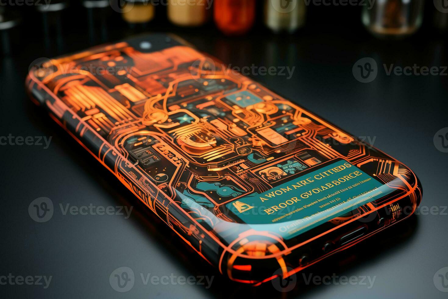 Draw an infographic on a smartphone glass protector in postmodern style. AI generative photo