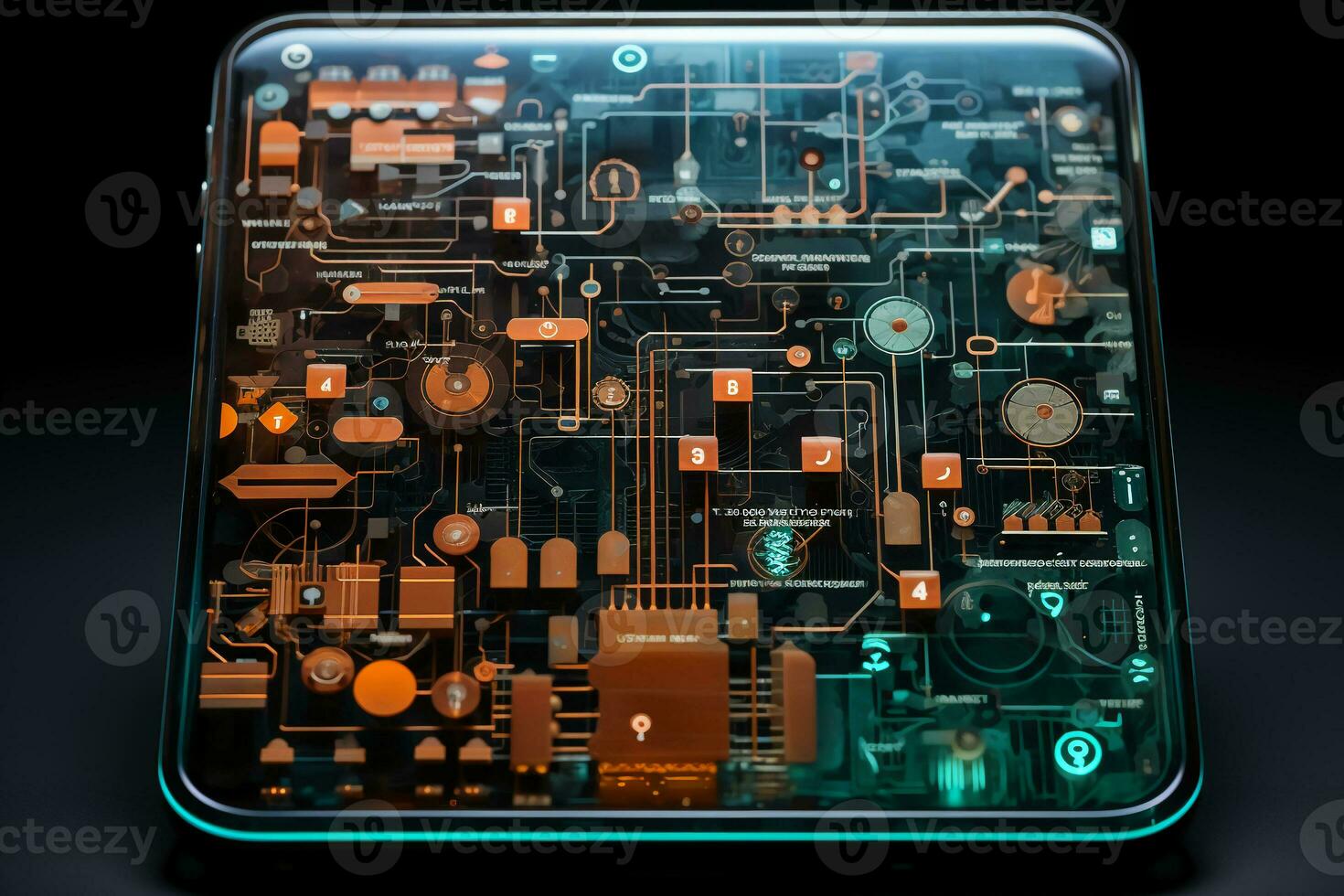 Draw an infographic on a smartphone glass protector in postmodern style. AI generative photo