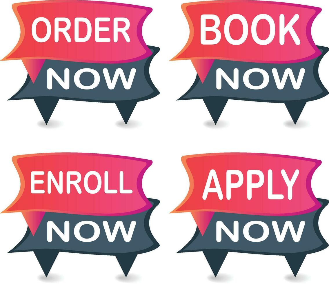 book now apply now order now and enroll now label clipart set vector
