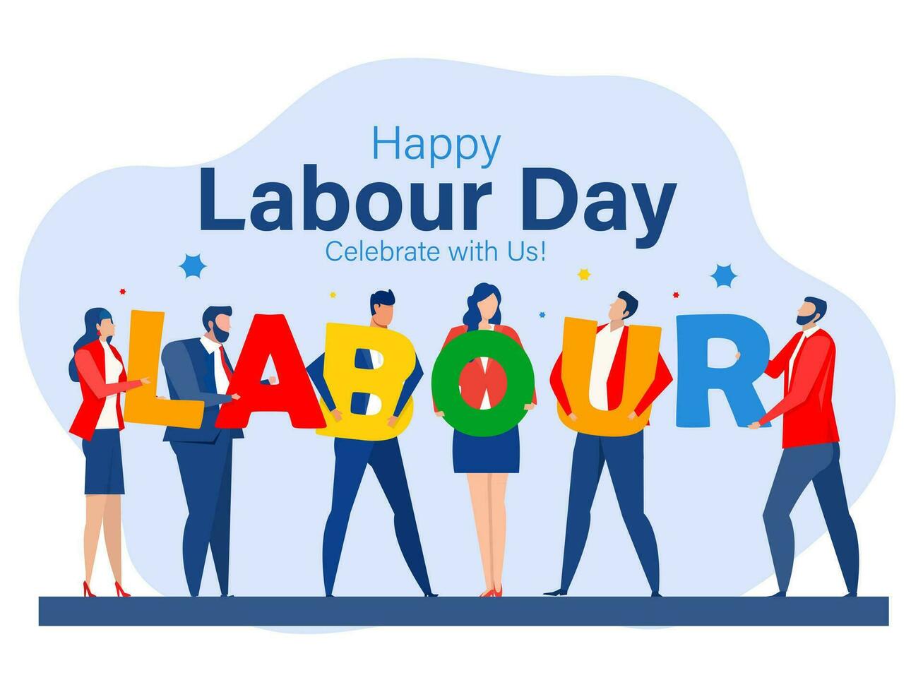 happy international labor day with  Group, Business People holding word LABOUR Teamwork or workers of professions and specialists.Flat style vector illustration