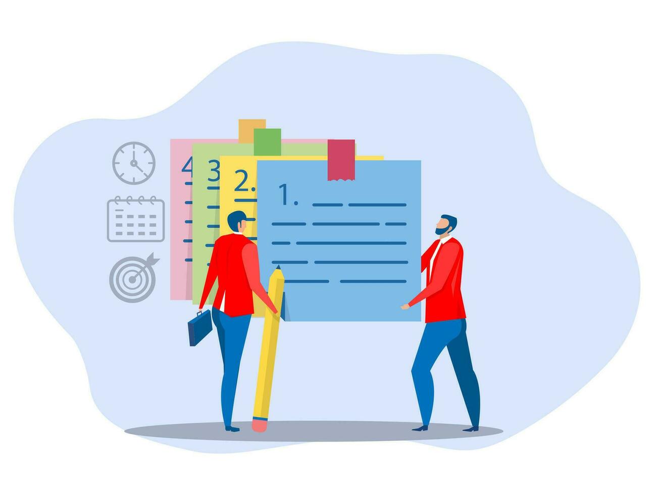 businessman planing with pencil-categorized sticky notes work for project management and sorting important or urgency tasks review project progress on kanban board.vector vector