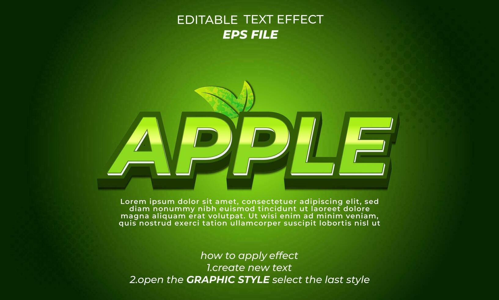 manzana texto efecto, tipografía, 3d texto. vector modelo