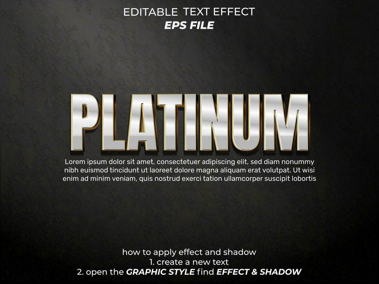 platinum text effect, typography, 3d text. vector template