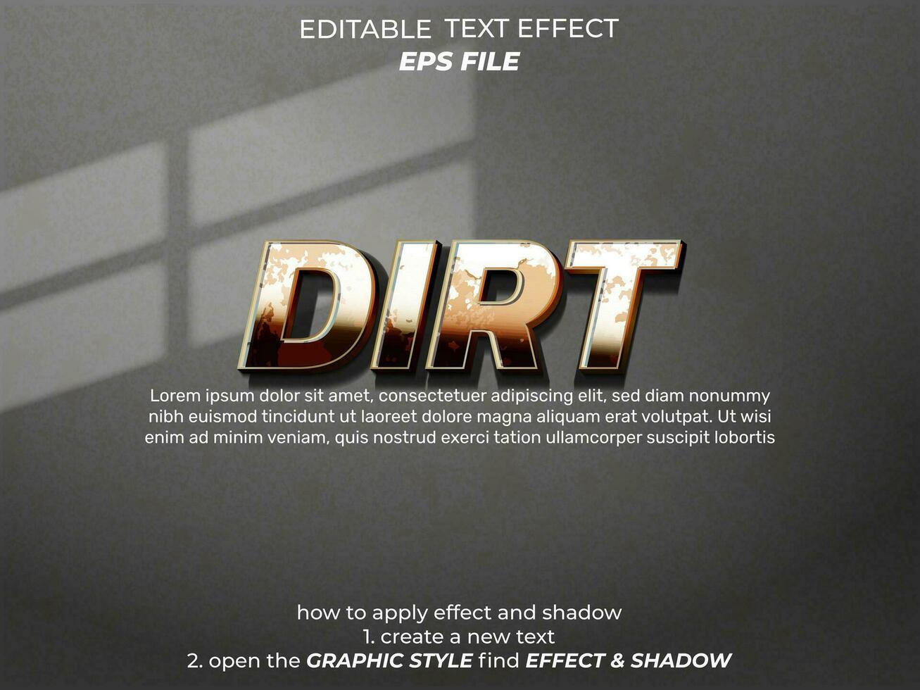 dirt text effect, typography, 3d text. vector template