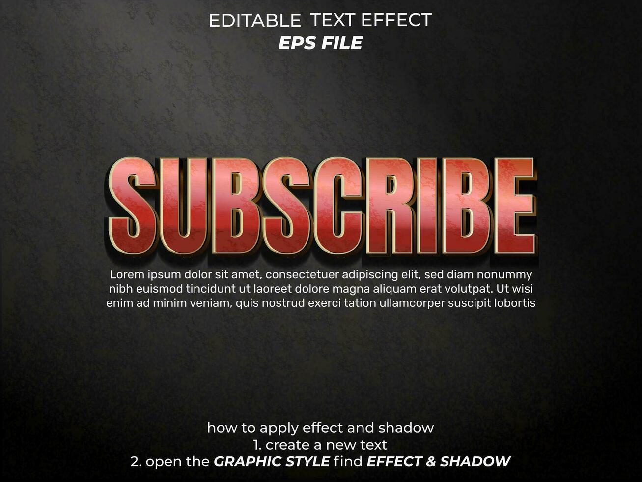 subscribe text effect, typography, 3d text. vector template