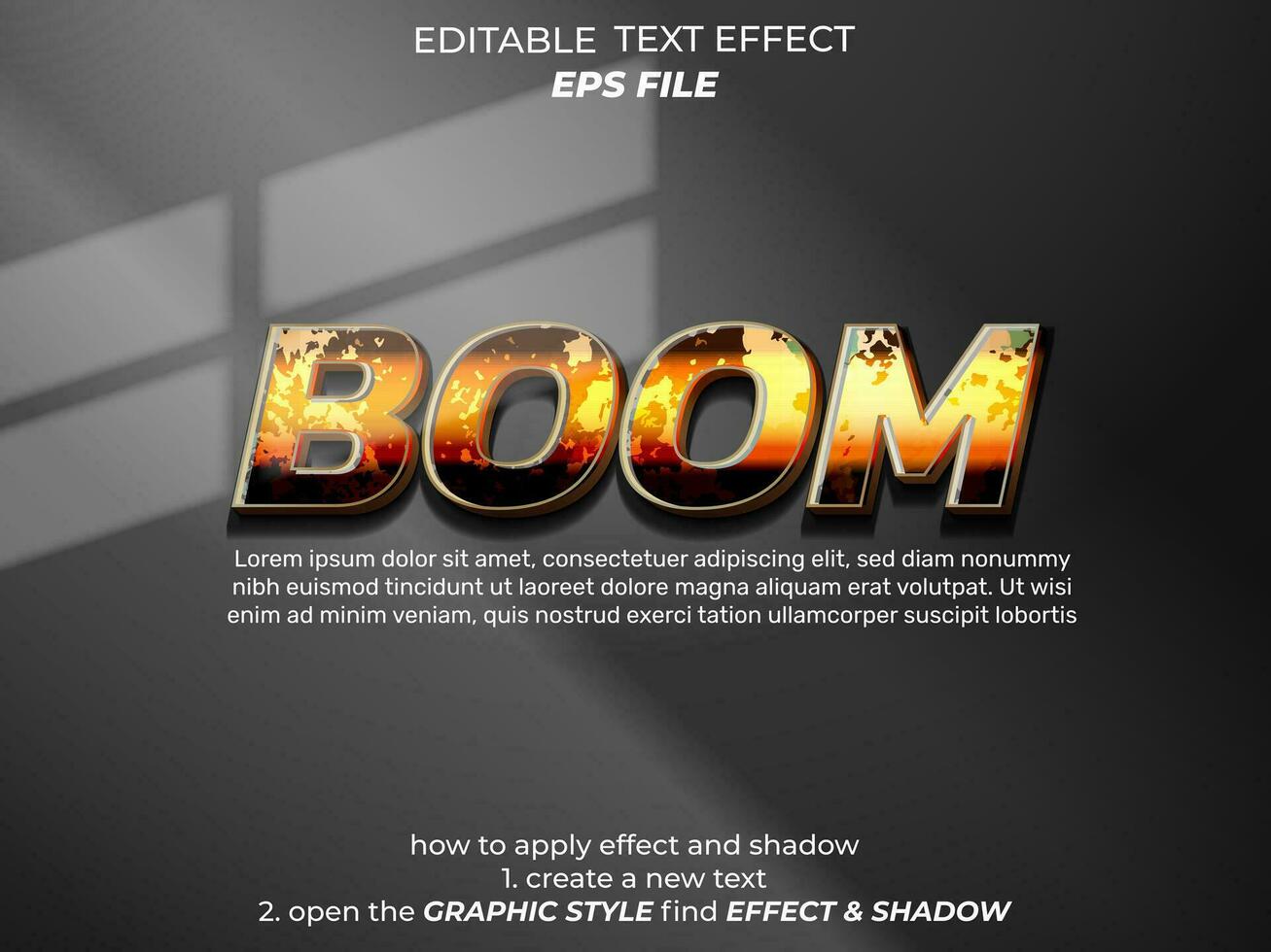 boom text effect, typography, 3d text. vector template