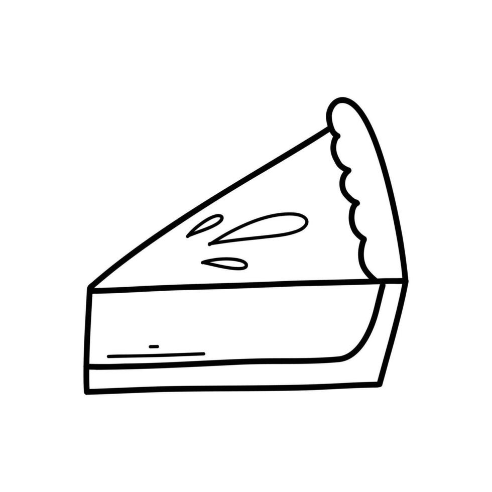 Piece of cake in doodle style. Vector illustration. Linear pie.