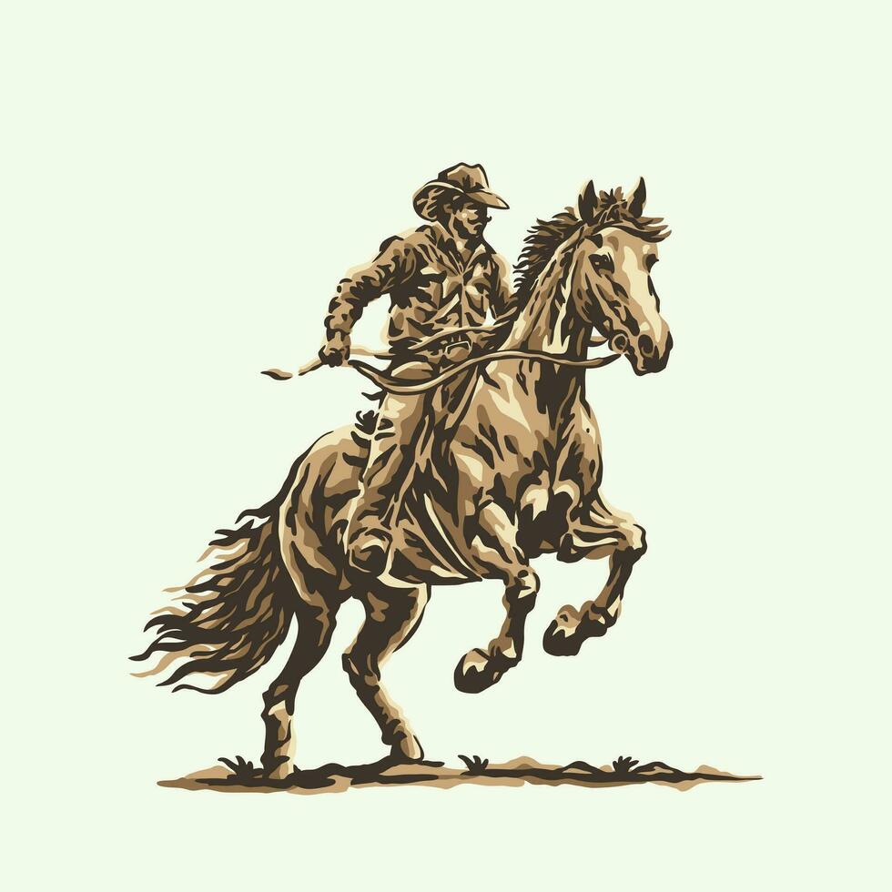 vintage retro style cowboy rides the jumping horse isolated vector