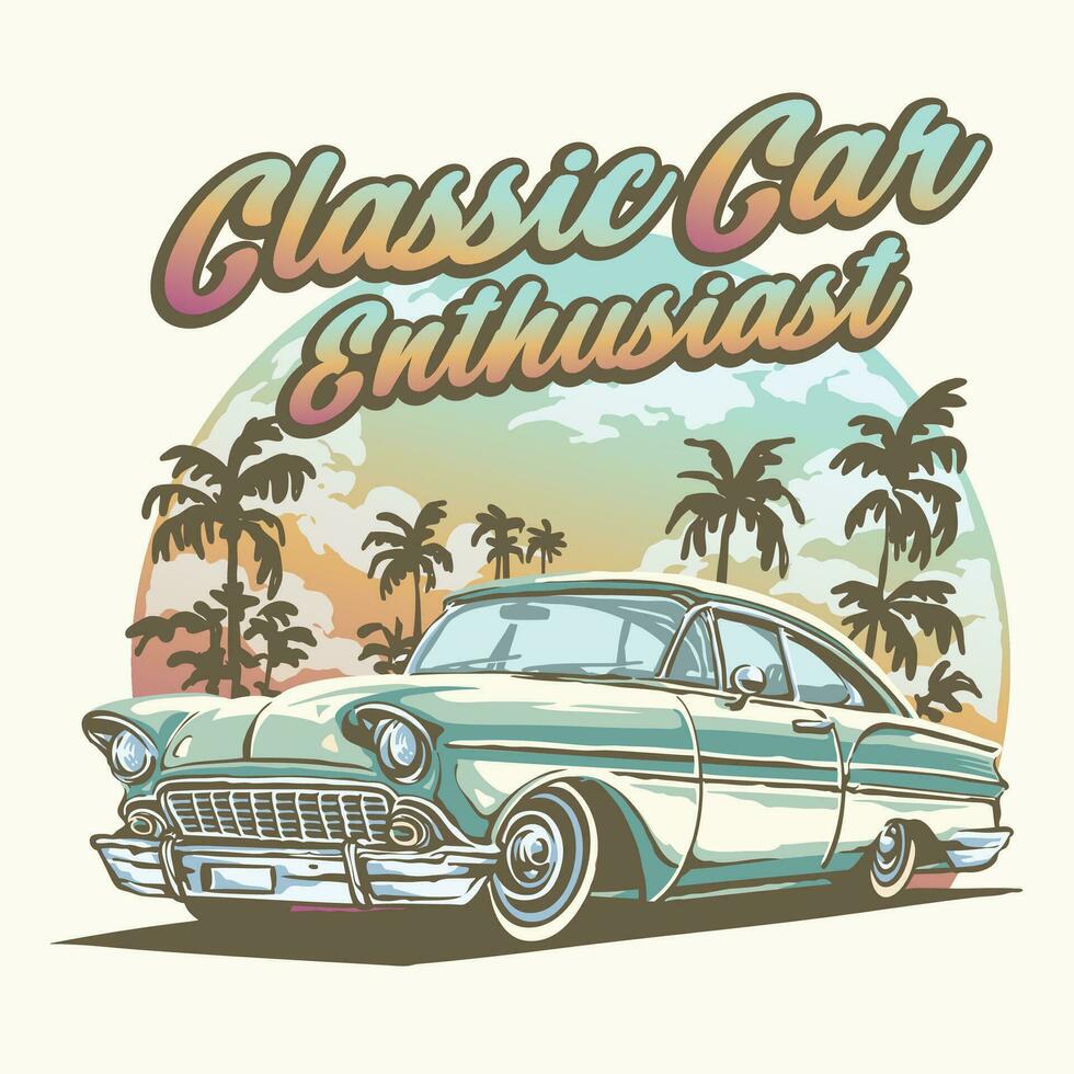 Vintage classic car enthusiast isolated illustration vector
