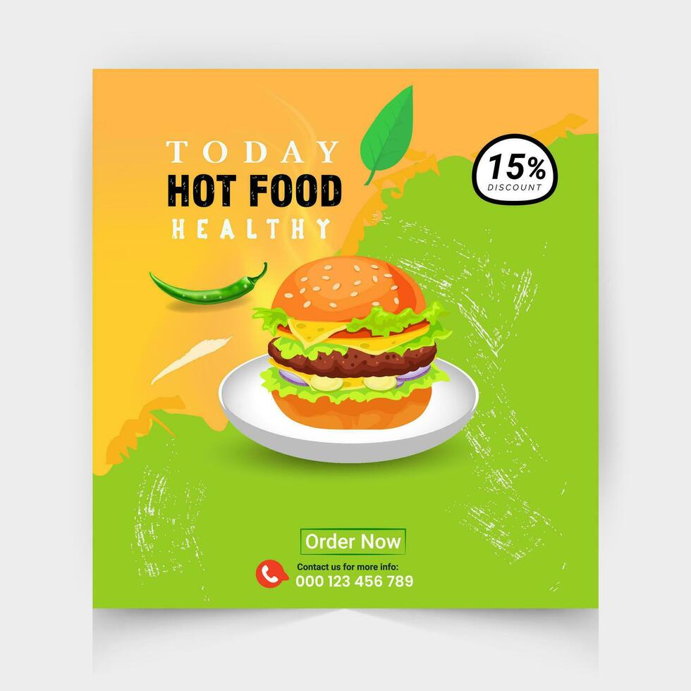 social medios de comunicación enviar modelo bandera, restaurante descuento comida hamburguesa volantes diseño, hoy menú serpiente chino comida anuncio modelo. vector